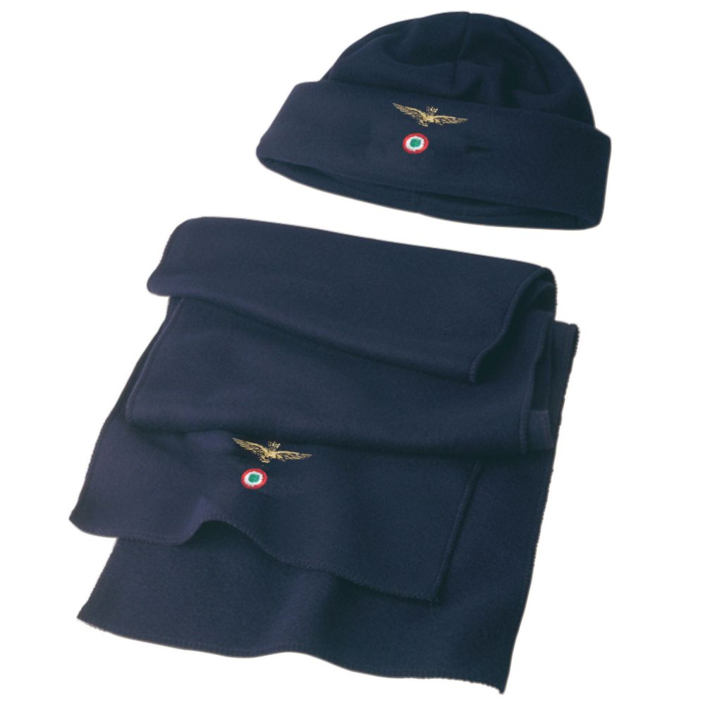 SET ZUCCOTTO E SCIARPA BLU IN PILE