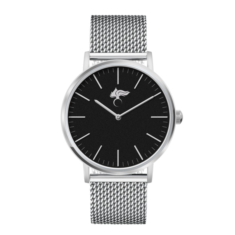 OROLOGIO ANALOGICO QUADRANTE NERO FIAMMA CC CINTURINO IN MAGLIA METALLO