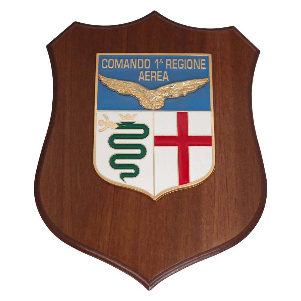 CREST IN METALLO SMALTATO BASE LEGNO 22,5X17,5CM 1 REGIONE AEREA