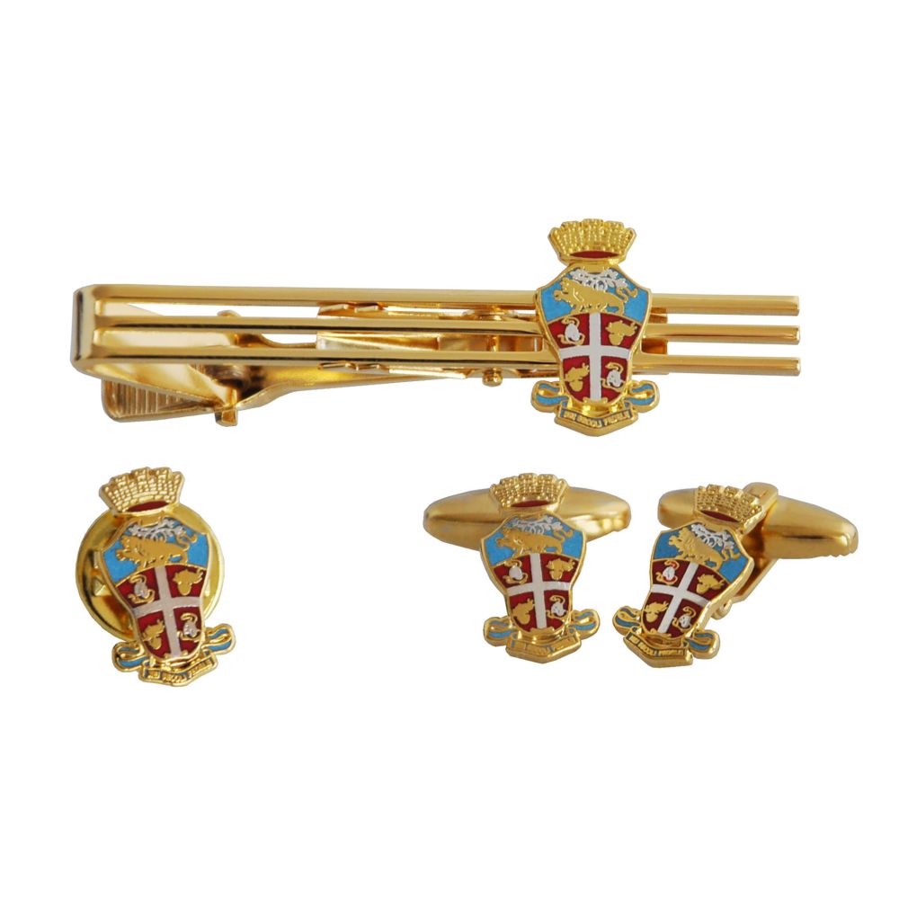 SET GEMELLI FERMACRAVATTE DISTINTIVO ARALDICO CARABINIERI IN ASTUCCIO