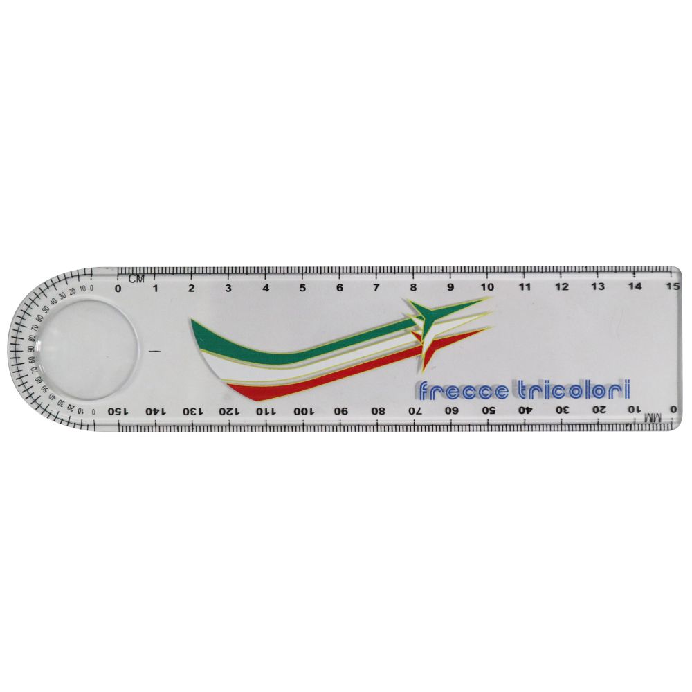 RIGHELLO TRASPARENTE F.T. 15 CM CON LENTE D'INGRADIMENTO, DIMENSIONI 18X