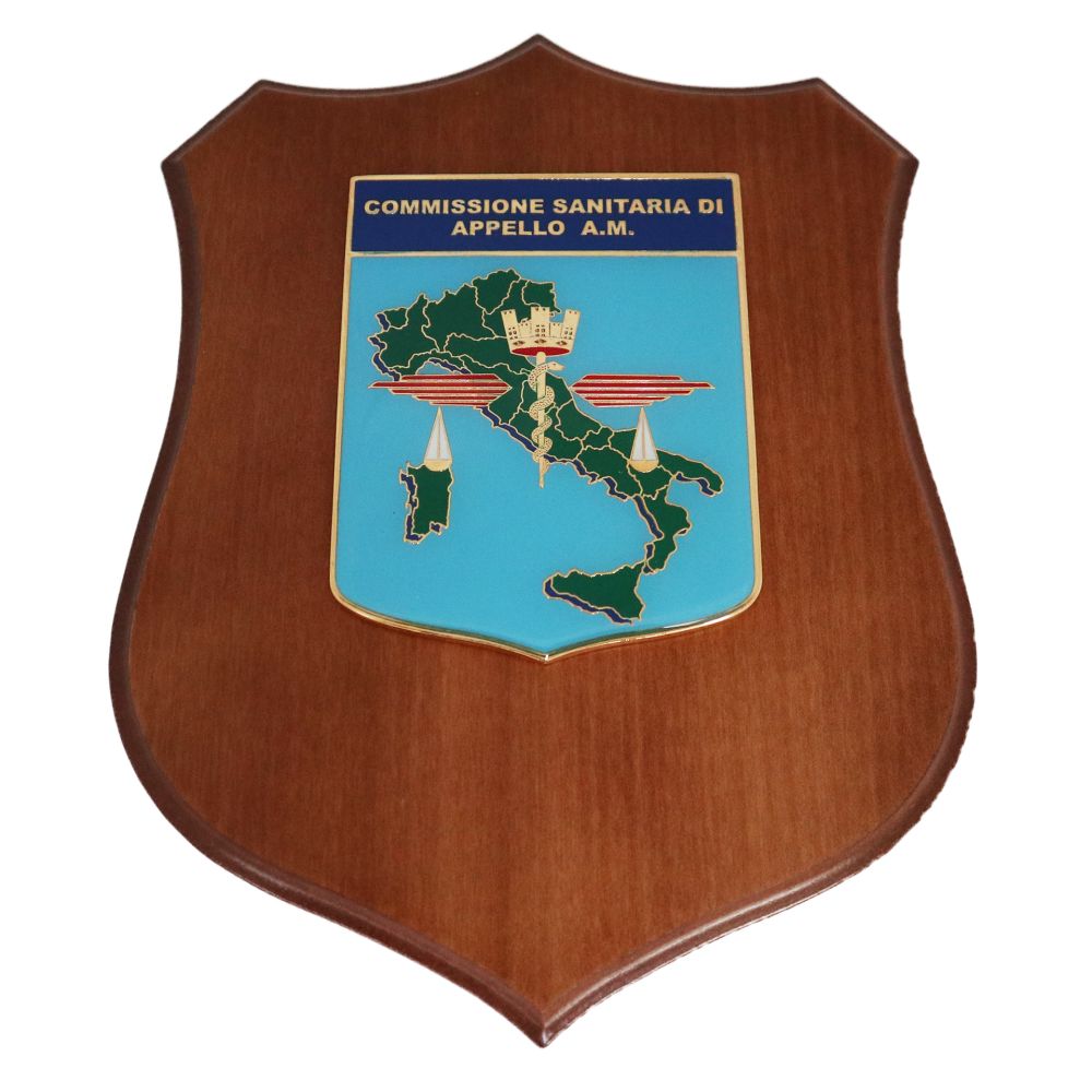 CREST IN METALLO SMALTATO BASE LEGNO 22,5X17,5CM COM.SANITARIA APPELLO