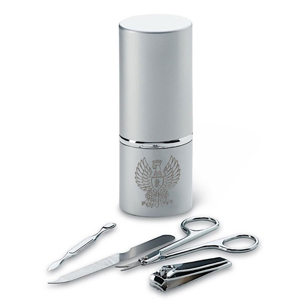 SET MANICURE IN CUSTODIA DI ALLUMINIO CON AQUILA POLIZIA DI STATO INCISA
