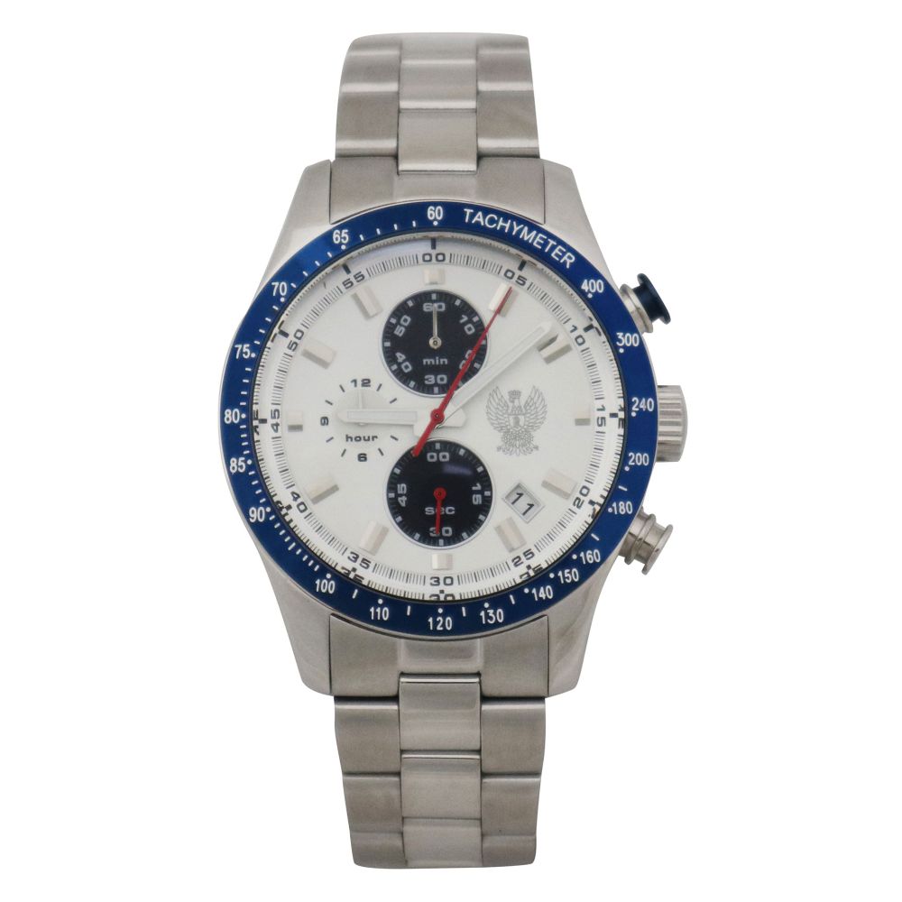 OROLOGIO CRONO QUADRANTE BIANCO AQUILA POLIZIA DI STATO CINT.ACCIAIO