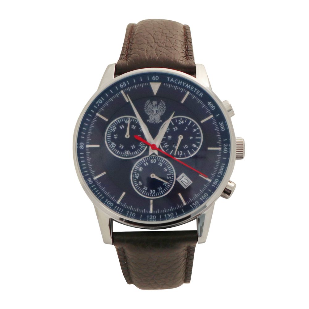 OROLOGIO CRONO QUADRANTE BIANCO AQUILA POLIZIA DI STATO CINTURINO PELLE