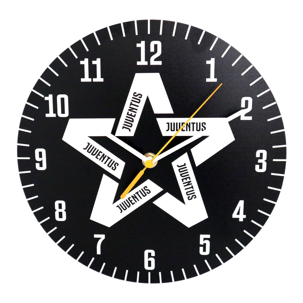 OROLOGIO DA PARETE IN PLEXIGLASS DIAM 24 CM BASE NERA STELLA BIANCA JUVE