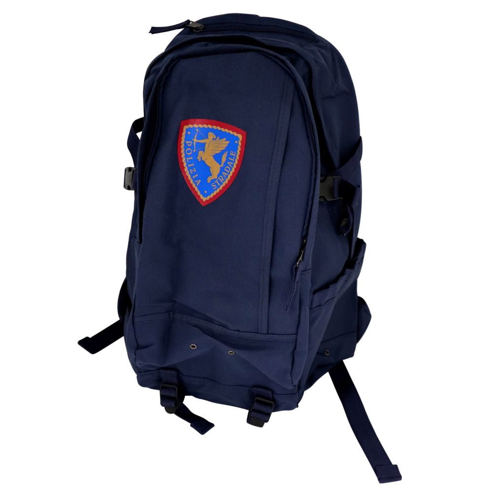 ZAINO BLU NAVY DIMENSIONE CM 32X43X19 STEMMA POLIZIA STRADALE