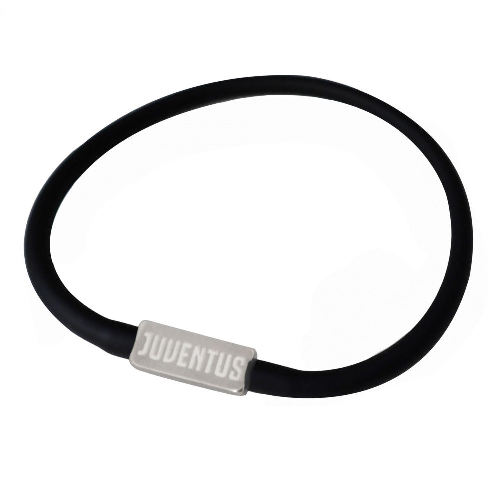 BRACCIALE IN SILICONE NERO PIASTRINA SCRITTA JUVENTUS