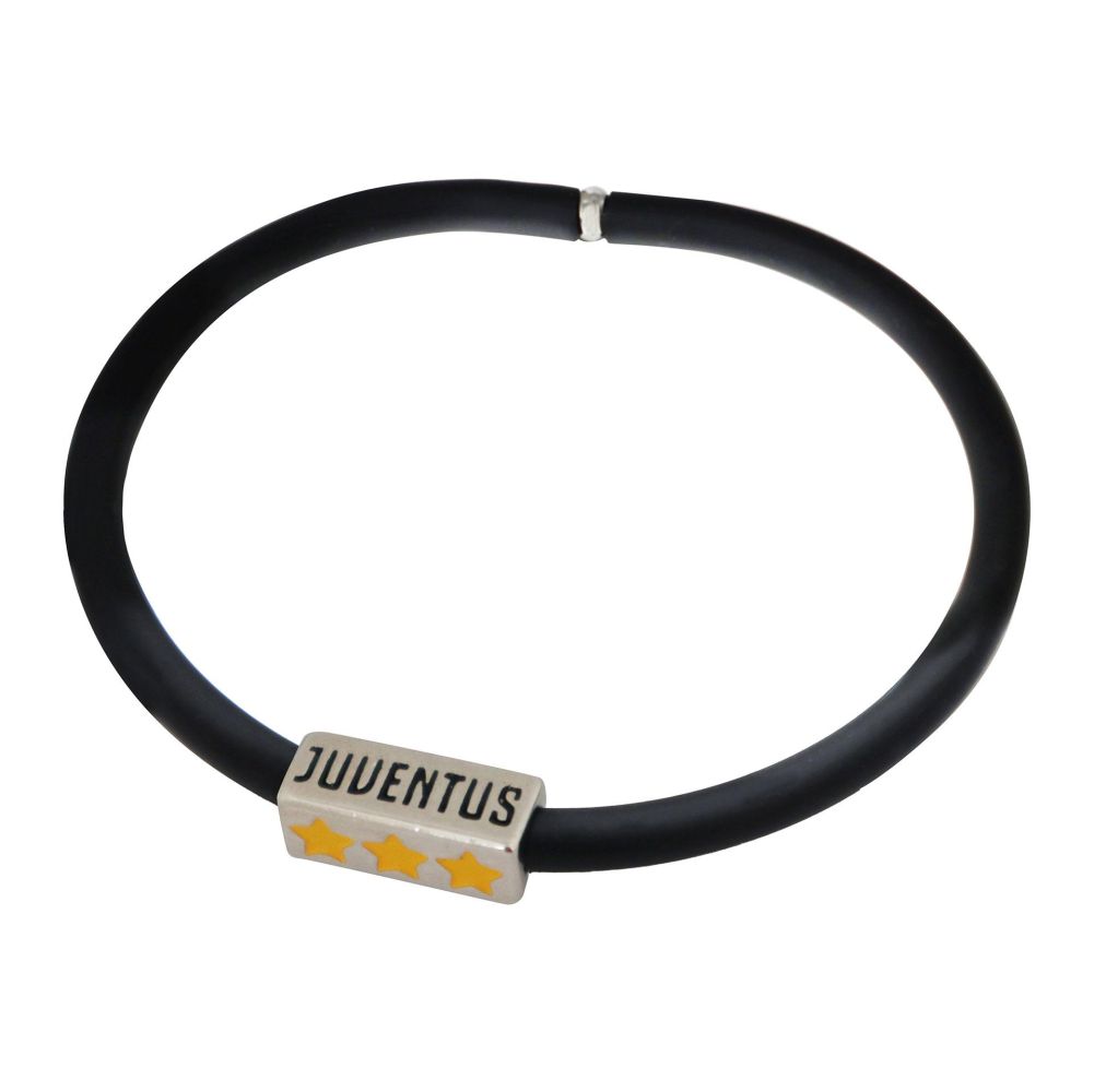 BRACCIALE IN SILICONE NERO STELLE E SCRITTA JUVENTUS IN BIANCO E