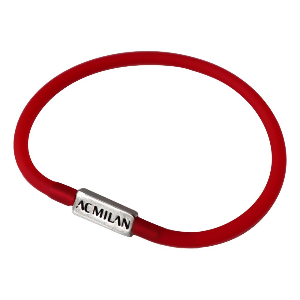 BRACCIALE IN SILICONE ROSSO PIASTRINA SCRITTA AC MILAN