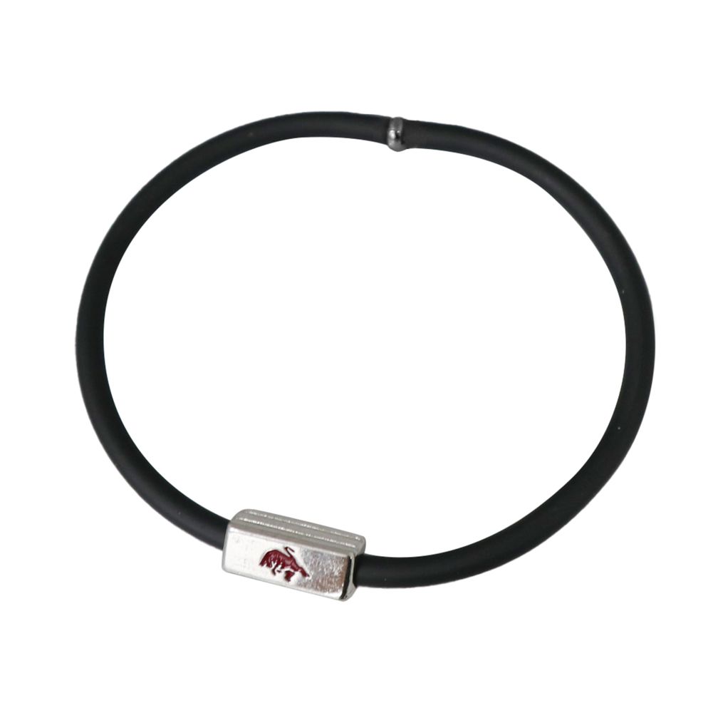 BRACCIALE IN SILICONE NERO CON PIASTRINA IN METALLO SMALTATA TORO OLD