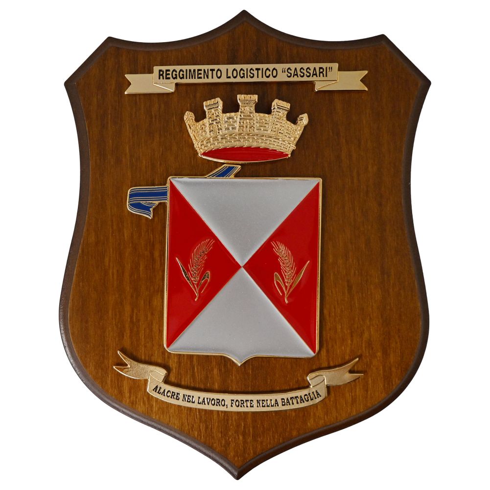 CREST IN METALLO SMALTATO BASE LEGNO 22,5X17,5CM RGT LOGISTICO SASSARI
