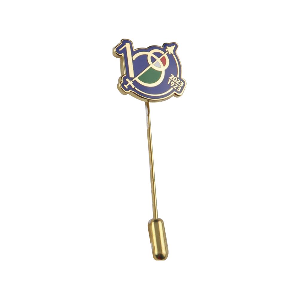 DISTINTIVO CON SPILLONE FONDO BLU METALLO DORATO SMALTATO LEVIGATO