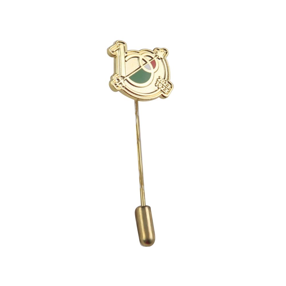 DISTINTIVO CON SPILLONE FONDO SATINATO METALLO DORATO SMALTATO LEVIGATO