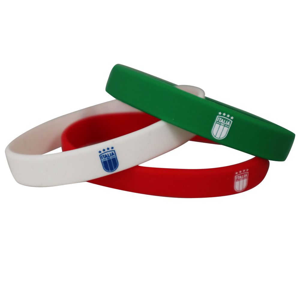 KIT 3 BRACCIALETTI TRICOLOREIN SILICONE SCRITTA ITALA E LOGO FIGC