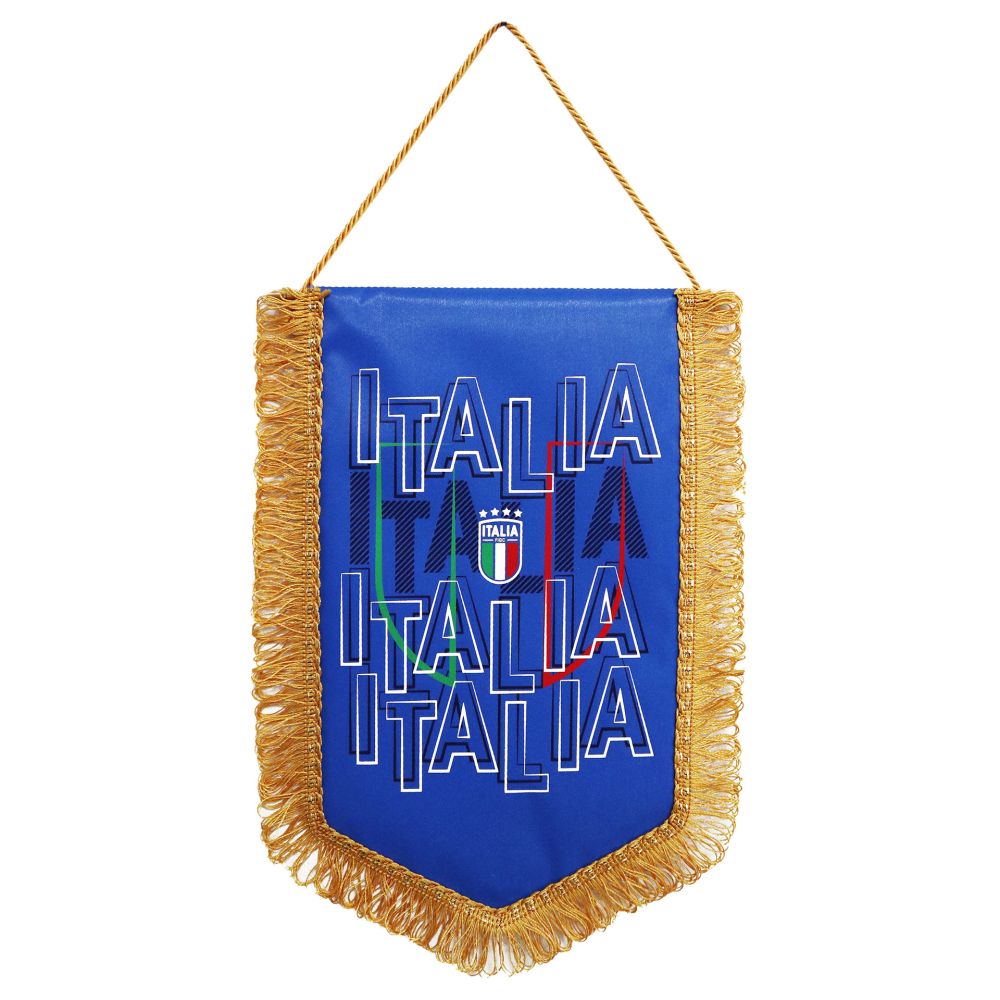 GAGLIARDETTO PENTAGONALE 28X20 CM FONDO BLU FRANGIA DORATA, RETRO NEUTRO