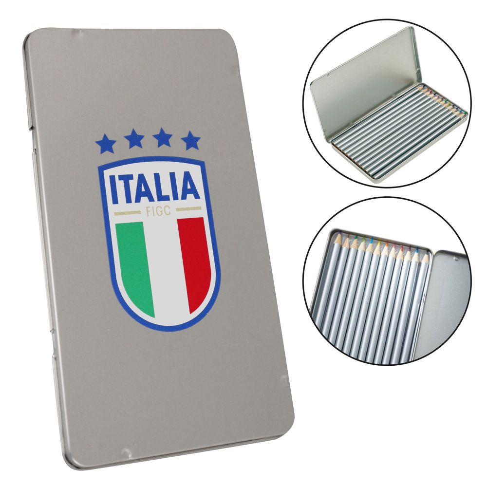 SET DA 12 MATITE COLORATE LUNGHE VERNICIATE IN ARGENTO CON CONFEZIONE IN