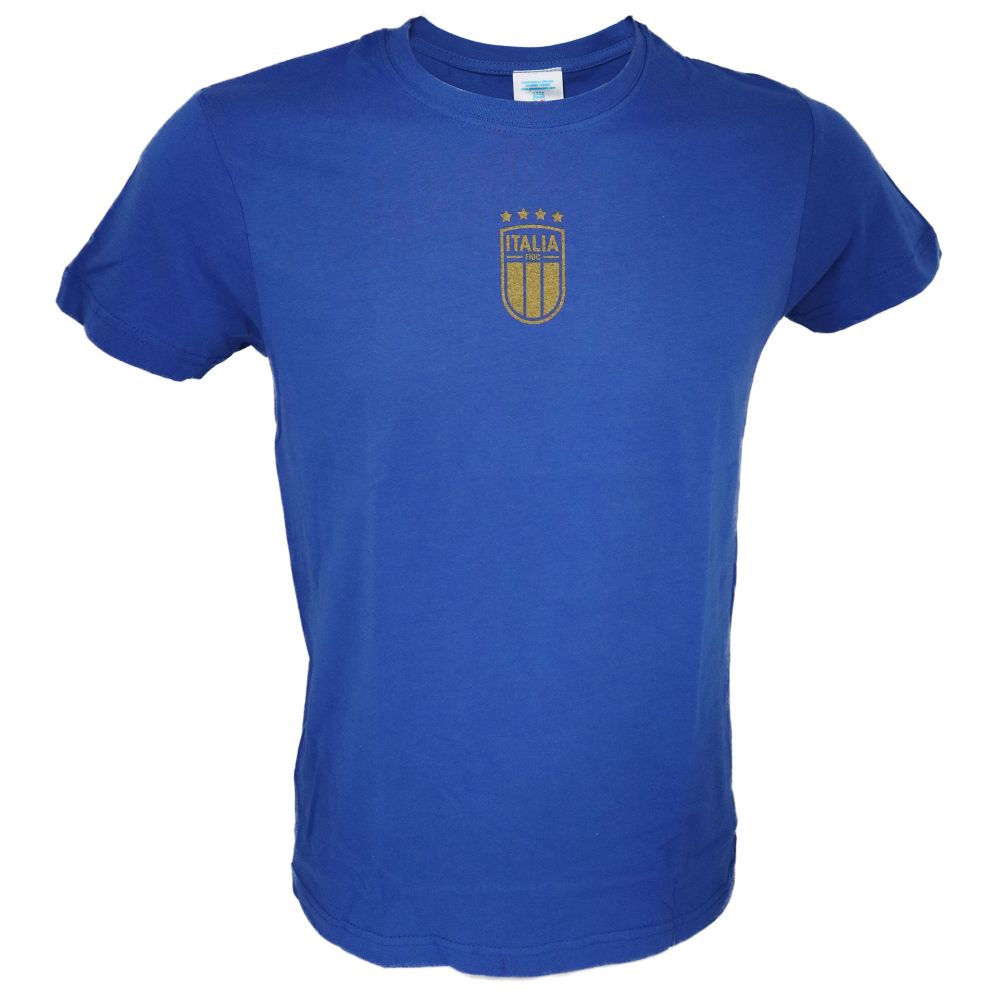 T-SHIRT COTONE BLU FRONTE LOGO, RETRO SCRITTA ITALIA