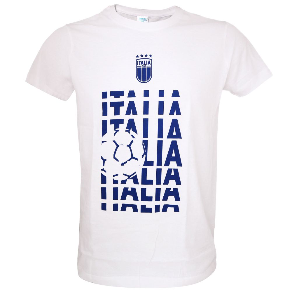 T-SHIRT COTONE BIANCO FRONTE LOGO E SCRITTA ITALIA BLU RETRO NEUTRO