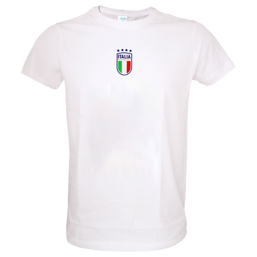 T-SHIRT COTONE BIANCO FRONTE LOGO A COLORI, RETRO SCRITTA ITALIA BLU