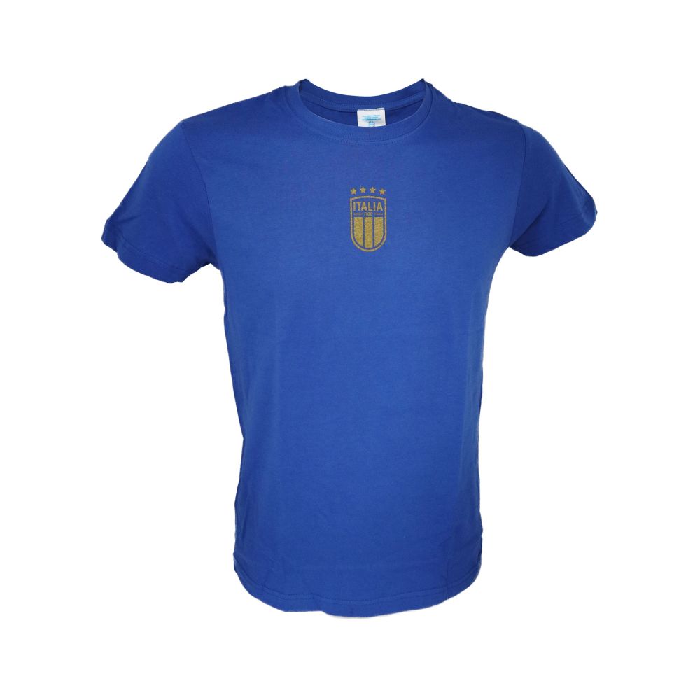 T-SHIRT COTONE BLU FRONTE LOGO, RETRO SCRITTA ITALIA