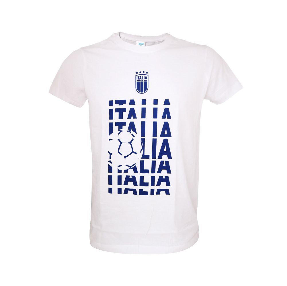 T-SHIRT COTONE BIANCO FRONTE LOGO E SCRITTA ITALIA BLU RETRO NEUTRO