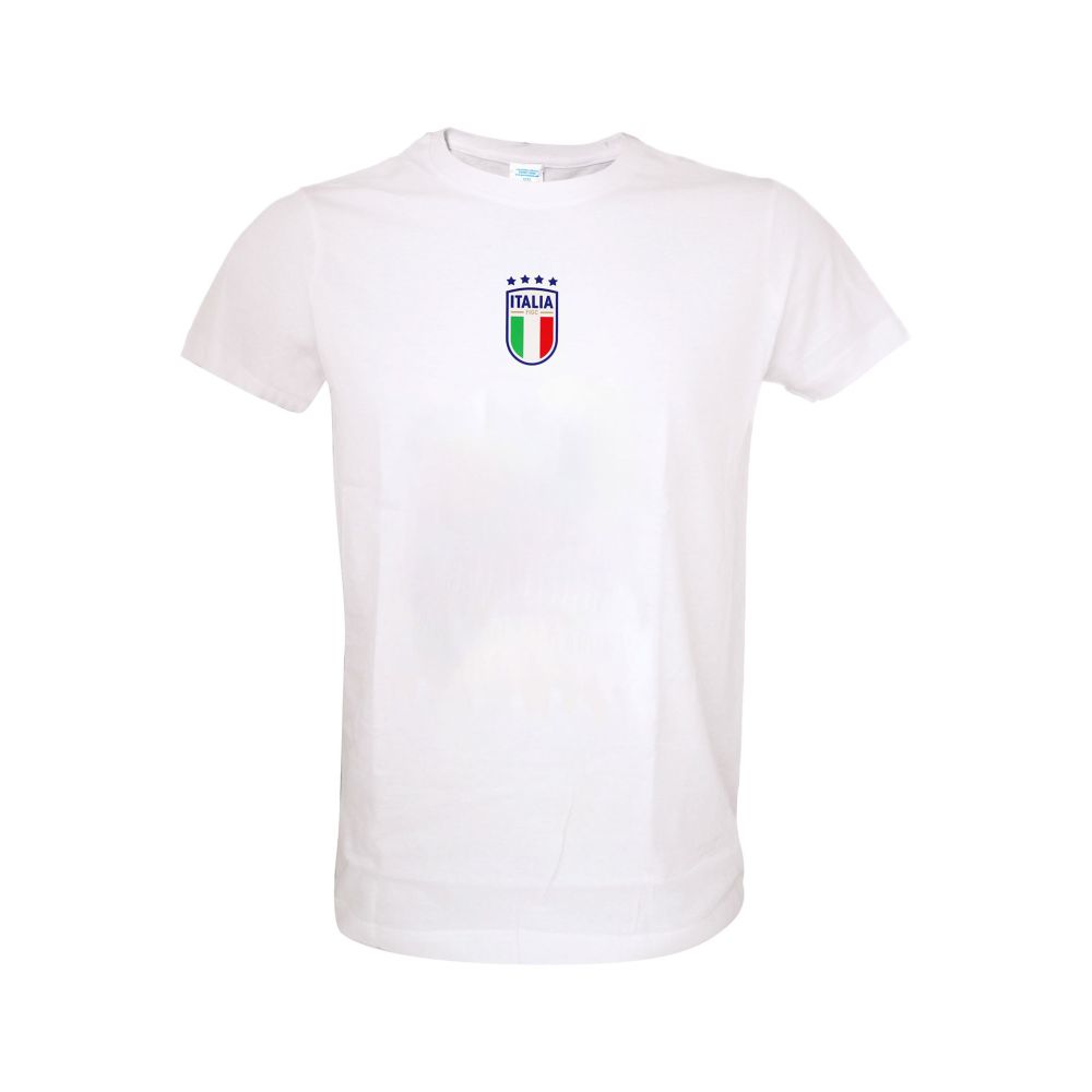 T-SHIRT COTONE BIANCO FRONTE LOGO A COLORI, RETRO SCRITTA ITALIA BLU