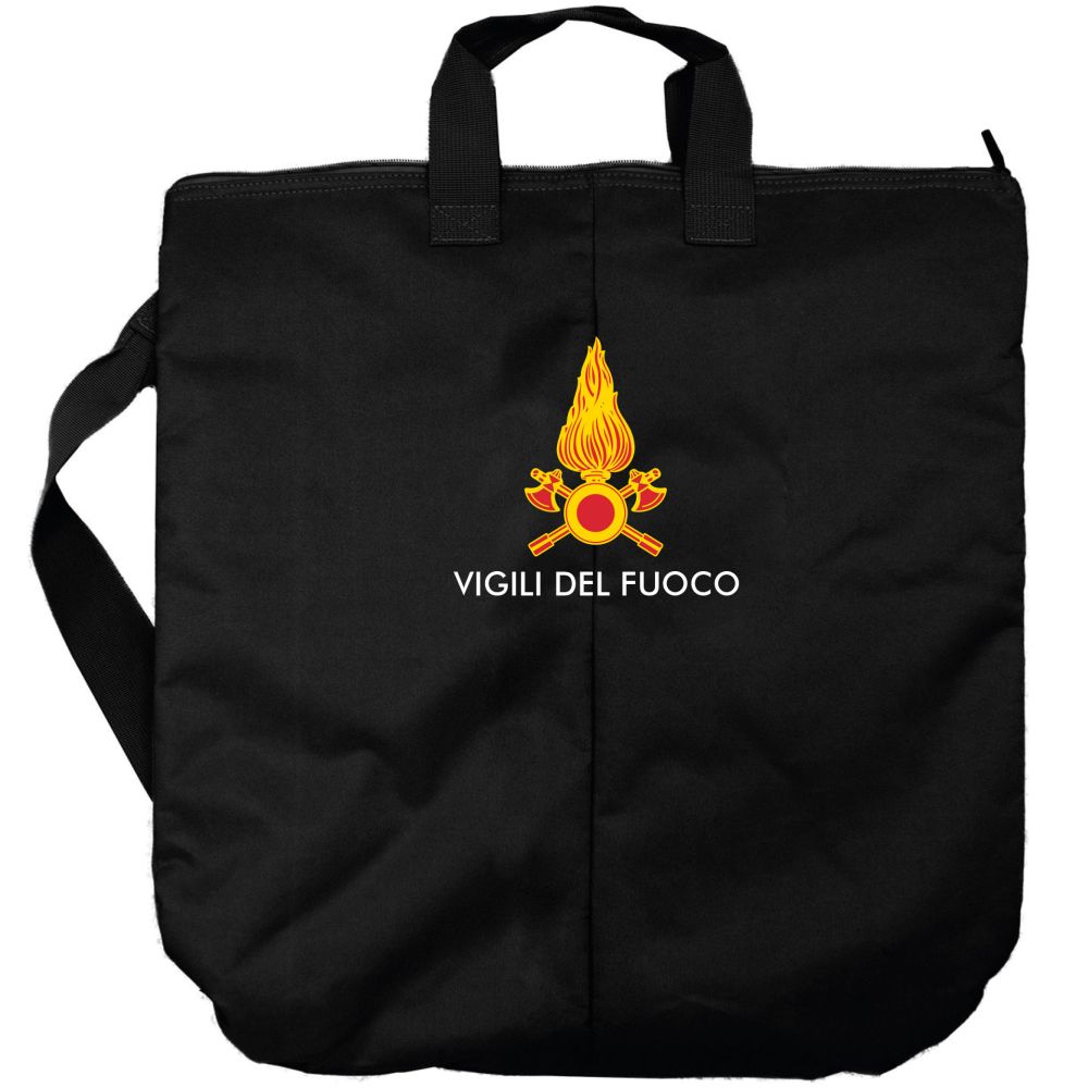 BORSA PORTACASCO NERA VIGILI DEL FUOCO CON TRACOLLA 48X51 CM