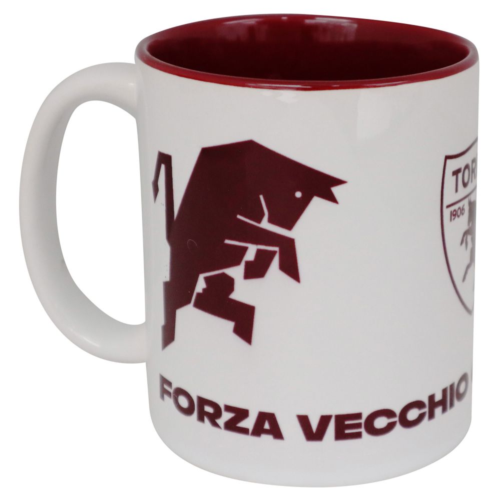 MUG IN CERAMICA BIANCA INTERNO BORDEAUX TORO E LOGO