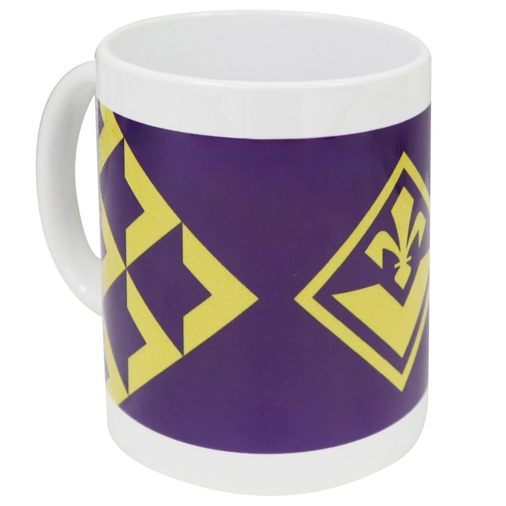 TAZZA IN CERAMICA LOGO FIORENTINA CON TEXTURE V VIOLA E GIALLO