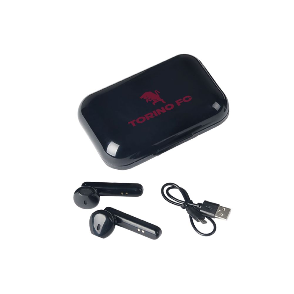 CUFFIE WIRELESS TWINS COLORE NERO LOGO TORINO FC E CAVO DI RICARICA