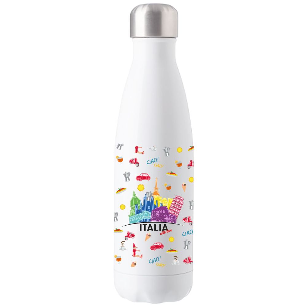 BORRACCIA BIANCA IN ACCIAIO INOX DOPPIA PARETE 500 ML ITALIA WITH LOVE