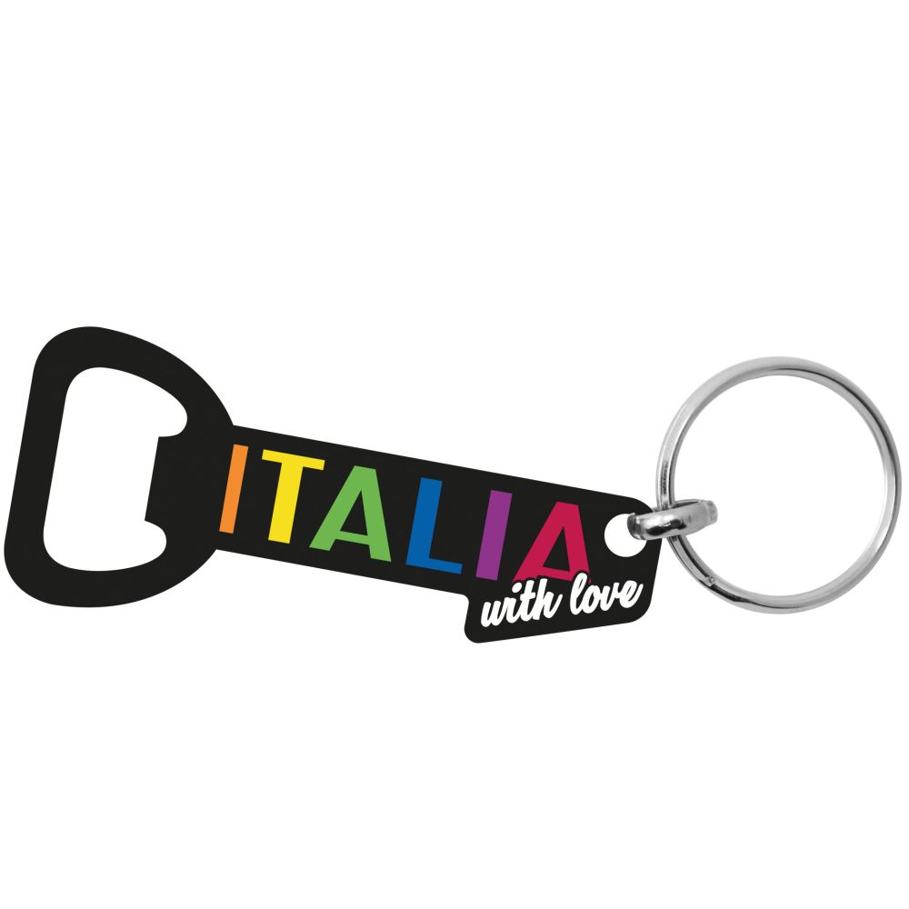 APRIBOTTIGLIE IN METALLO NERO E SMALTATURE SCRITTA ITALIA WITH LOVE