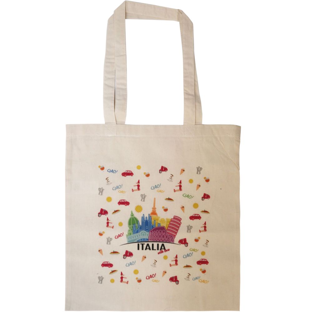 SHOPPER IN COTONE NATURALE 180GR MANICI LUNGHI STAMPA ITALIA WITH LOVE