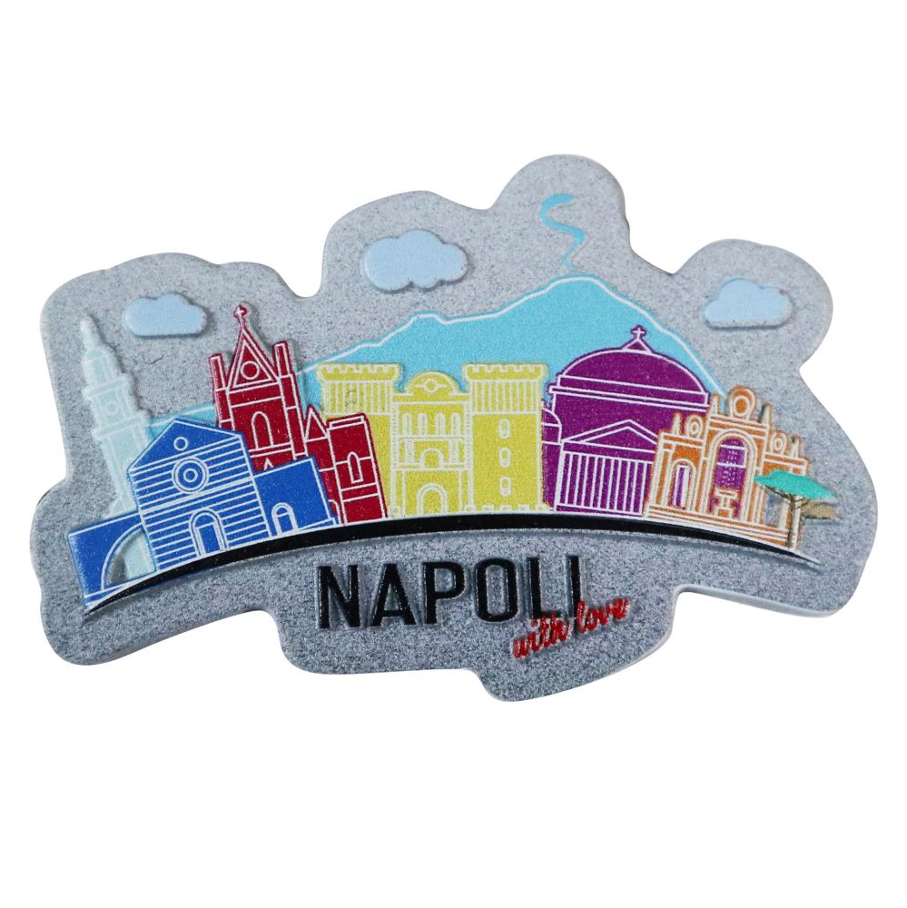 MAGNETE IN METALLO FONDO GRIGIO NAPOLI WITH LOVE
