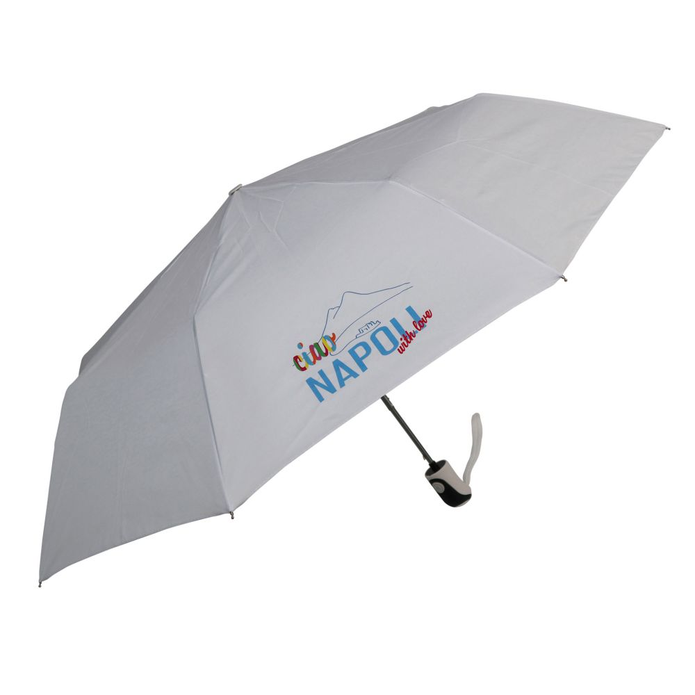 OMBRELLO BIANCO TASCABILE CON STAMPA SU DUE SPICCHI OPPOSTI NAPOLI WITH