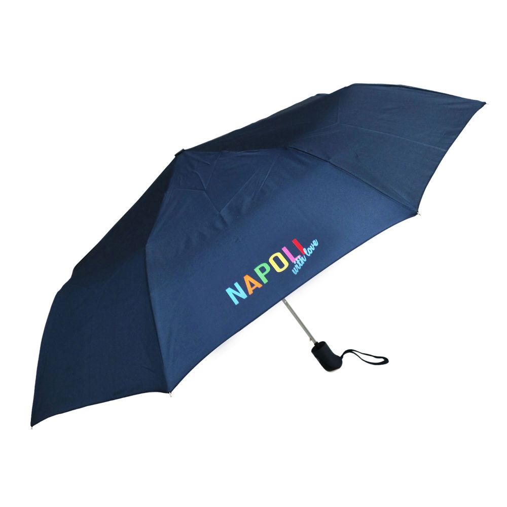 OMBRELLO BLU TASCABILE CON STAMPA SU DUE SPICCHI OPPOSTI NAPOLI WITH LOV