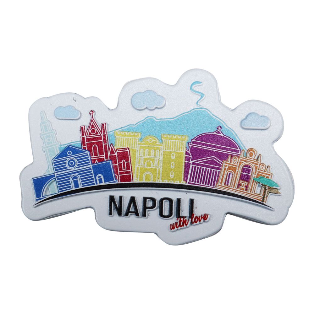 MAGNETE IN METALLO FONDO BIANCO NAPOLI WITH LOVE