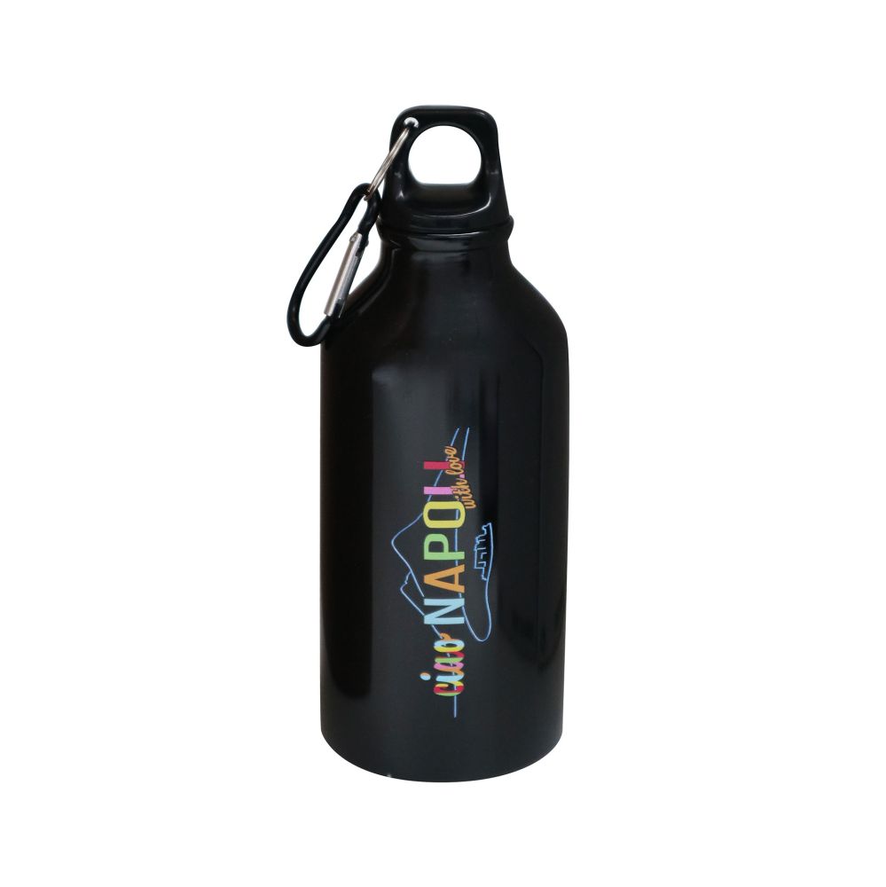 BORRACCIA NERA IN ALLUMINIO CON MOSCHETTONE 400 ML NAPOLI WITH LOVE