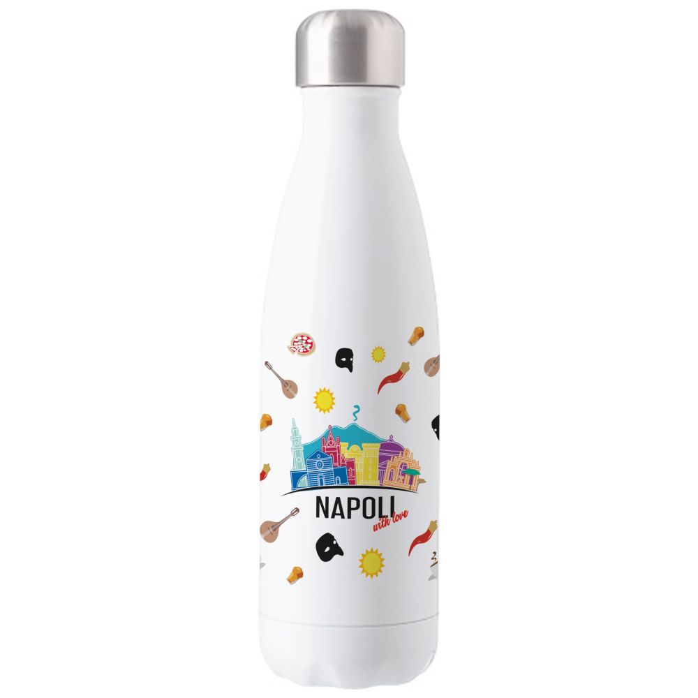 BORRACCIA BIANCA IN ACCIAO INOX DOPPIA PARETE 500 ML NAPOLI WITH LOVE