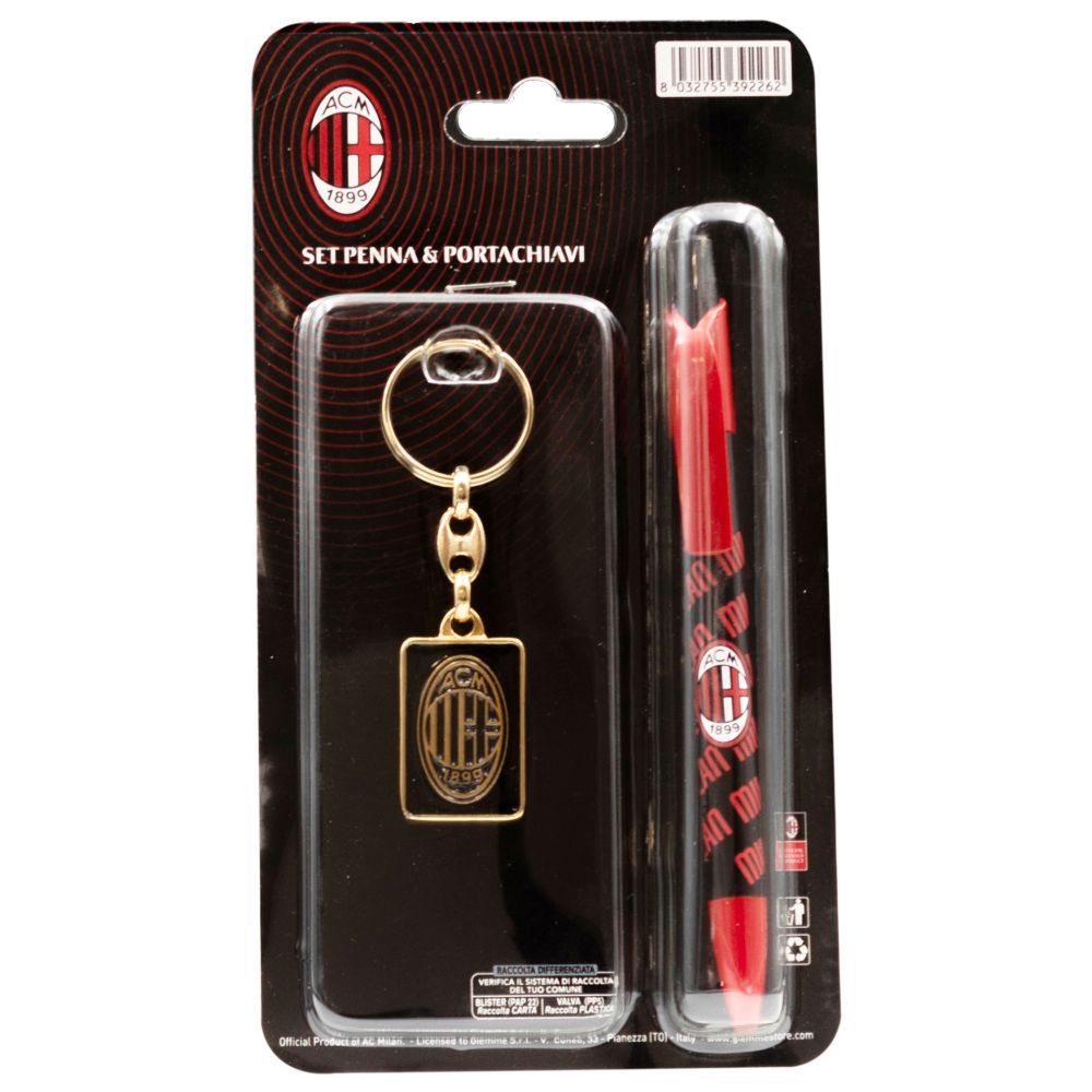 SET PENNA PLASTICA E PORTACHIAVI LOGO UFFICIALE MILAN