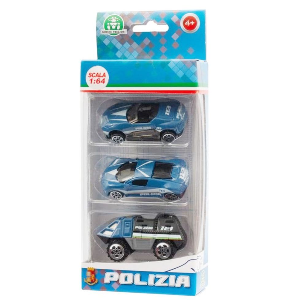 CONFEZIONE 3 VEICOLI DIE CAST SCALA 1:64 MODELLO 1 POLIZIA