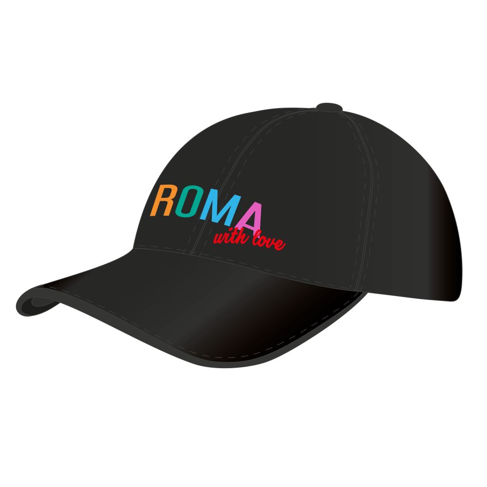 CAPPELLINO CON VISIERA IN COTONE NERO, RICAMO ROMA WITH LOVE