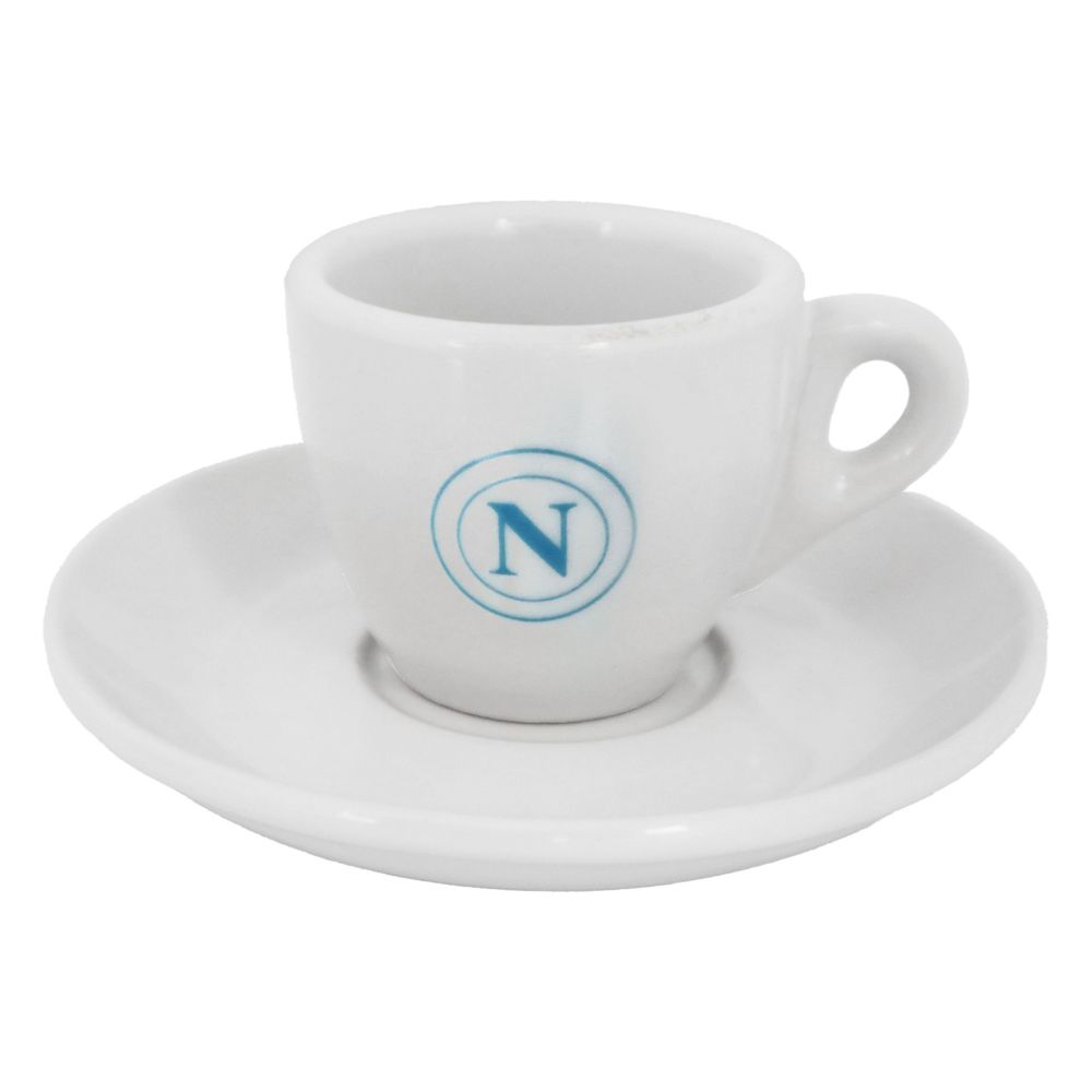 TAZZINA DA CAFFE' CON PIATTINO LOGO CELESTE SU UN SOLO LATO