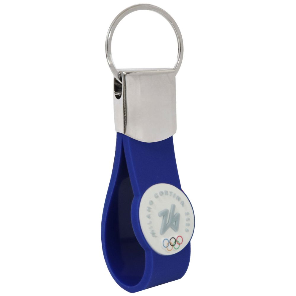PORTACHIAVI PVC E METALLO OLYMPIC EMBLEMA COLORATO E SCRITTA FONDO BLU