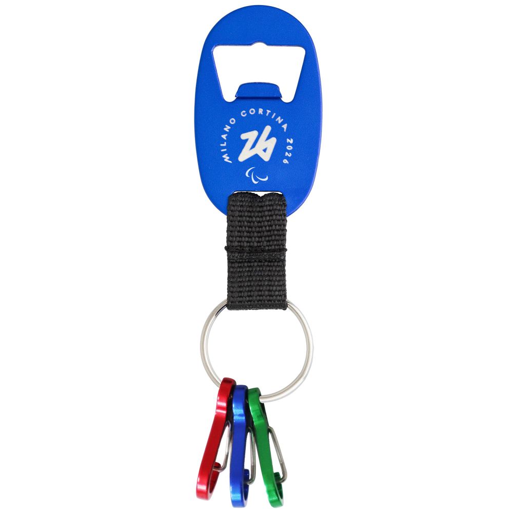 PORTACHIAVI APRIBOTTIGLIE ALLUMINIO BLU PARALYMPIC EMBLEMA INCISO A LASE