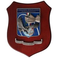 CREST IN METALLO SMALTATO BASE LEGNO 22,5X17,5CM COMANDO OPERAZIONI AEREE AERONAUTICA MILITARE
