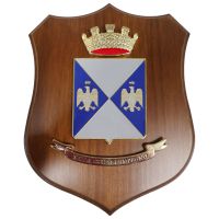 CREST IN METALLO SMALTATO BASE LEGNO 22,5X17,5CM 11 RGT TRASPORTI FLAMINIA ESERCITO ITALIANO