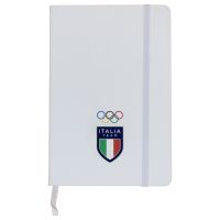 TACCUINO IN PU BIANCO 96 PAGINE A RIGHE F.TO A5 OLYMPIC+ITALIA TEAM EMBL