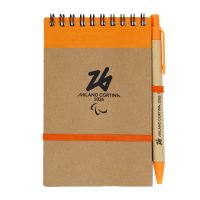 TACCUINO E PENNA IN CARTA RICICLATA DIM.10X14,5X0,8, DETTAGLI ARANCIO,70